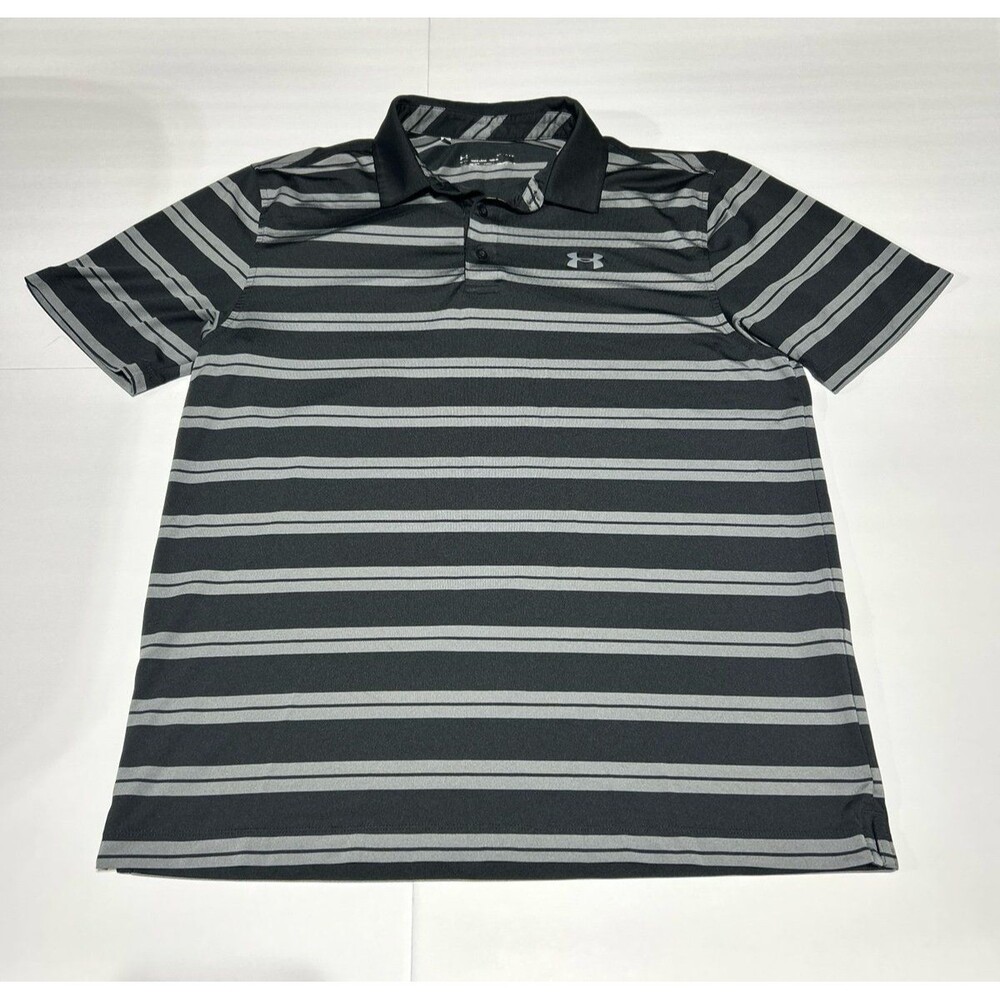 Under Armour Men's Large Gray & Black Striped Loose Fit HeatGear Polo